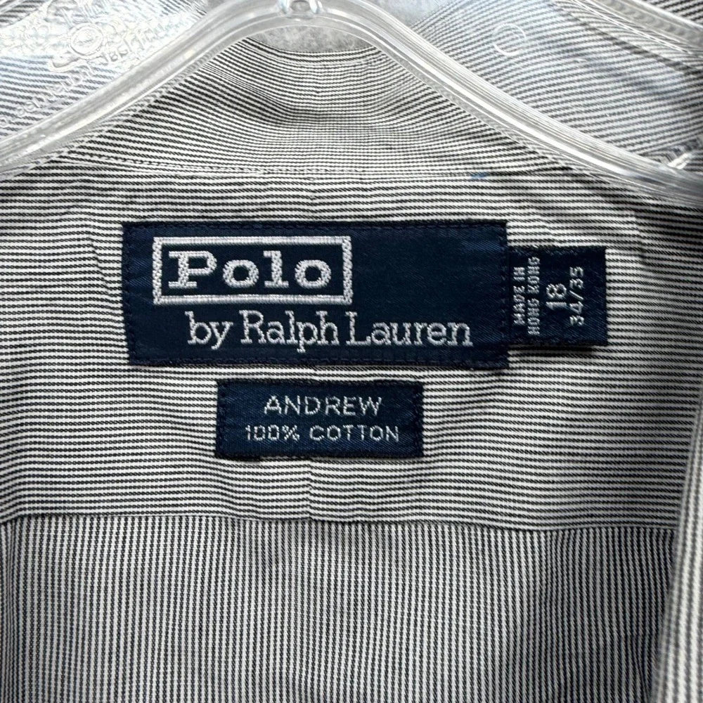 Polo Ralph Lauren Andrew‎ Shirt Mens 18 34/35 Grey Stripe Oxford Dress Retro Y2K